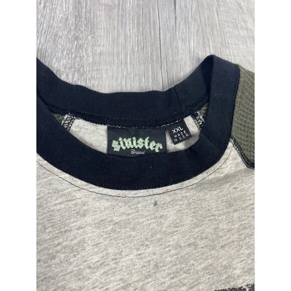 Vtg Y2K Thermal Shirt Mens 2XL BrownCross SNSTR Cyber Grunge Punk Waffle U - Picture 4 of 9